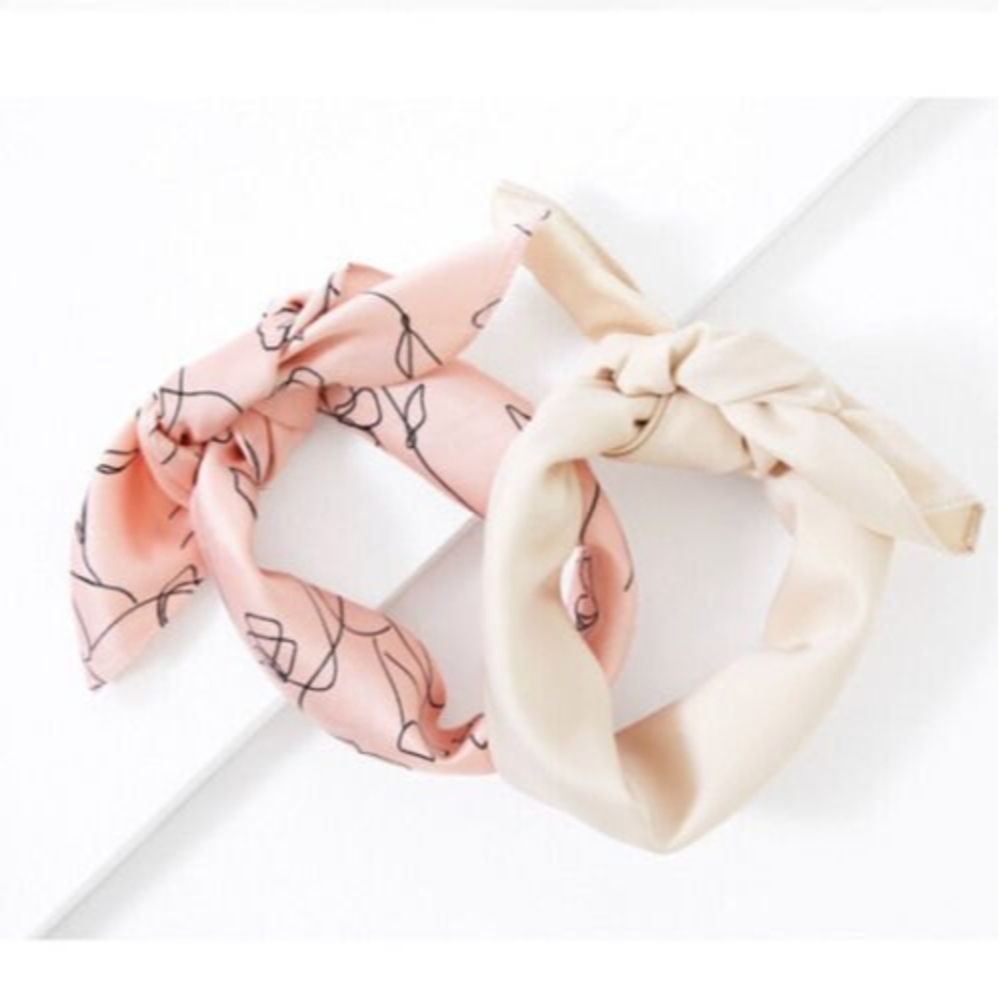 LARK & IVES - 2 Satin Hair Scarf Bundle  - New in Drawstring Pouch